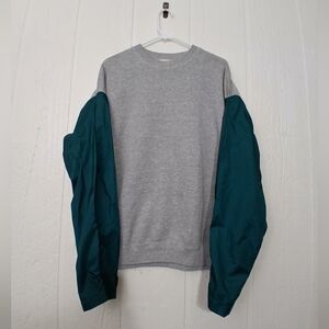 *VTG 90s Fruit Of The Loom Gray Sweatshirt w/Windbreaker Sleeves-Men's XL-Rare